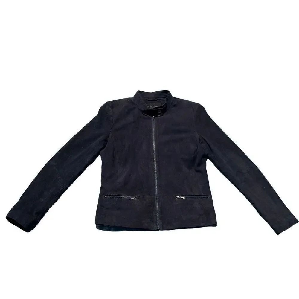 Neiman Marcus the Leather Collection Blue Gray Full Zip Suede Jacket Small